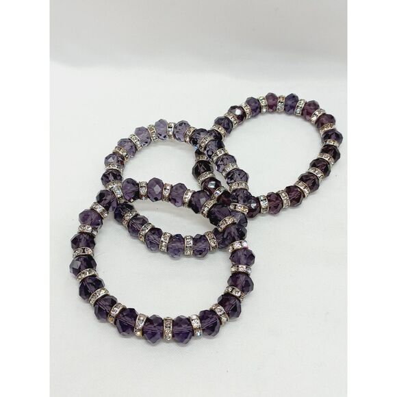 Purple Multi-Faceted Crystal Bracelets Set of 3 w/sparkling crystal rondelles - Picture 7 of 10